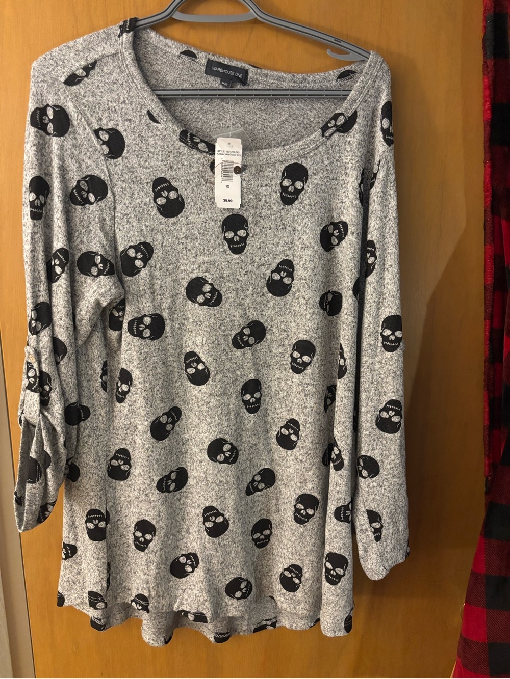 Warehouse Gray Skull-Print Long Sleeve Tunic